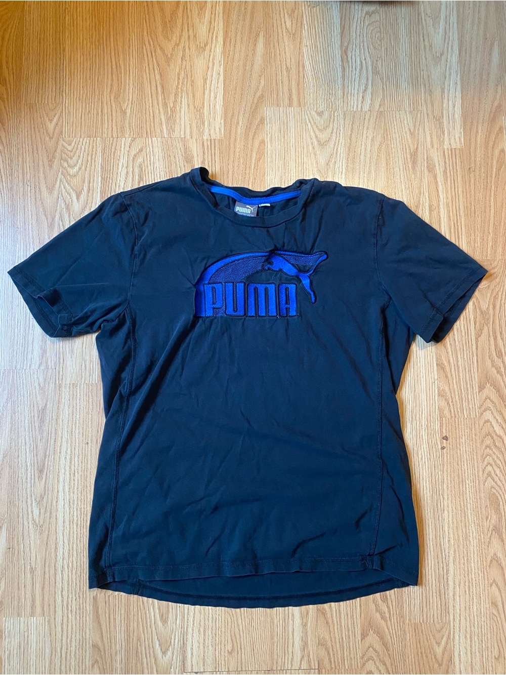 Y2K Puma Black Short Sleeve Tee Blue Logo Men's M
